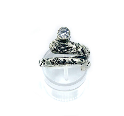zircon ring, snake ring, clear stone ring, modern silver ring 