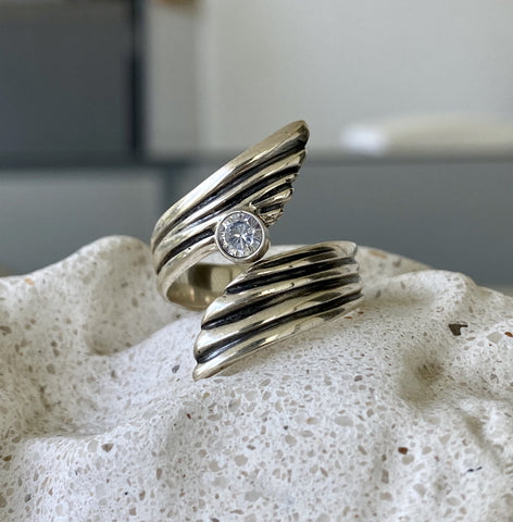 zircon gemstone ring silver, adjustable silver ring 